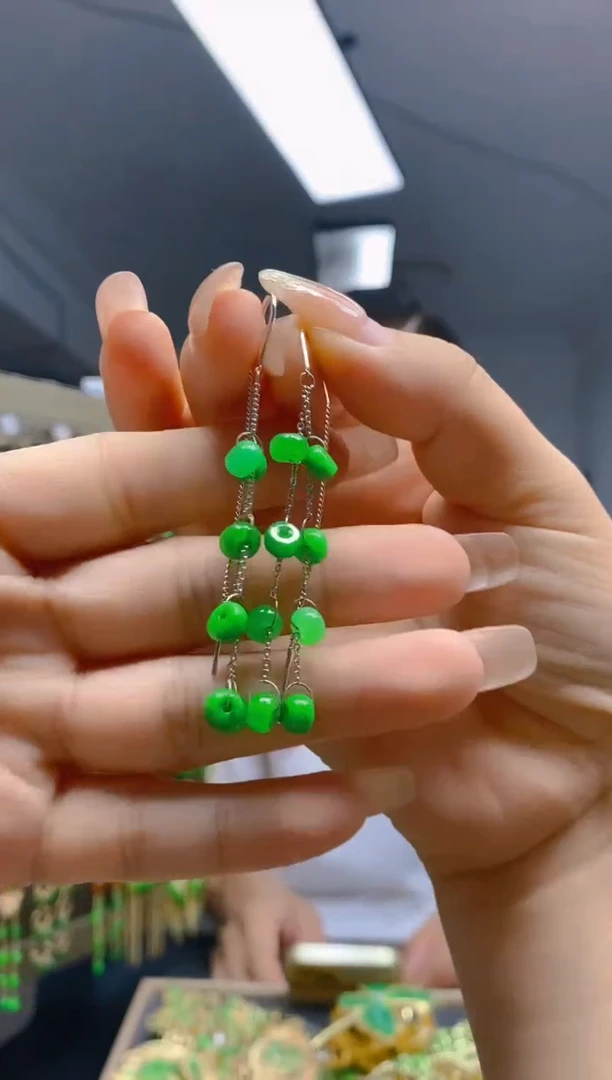 翡翠银S925镶嵌耳饰041翡翠耳钩耳线