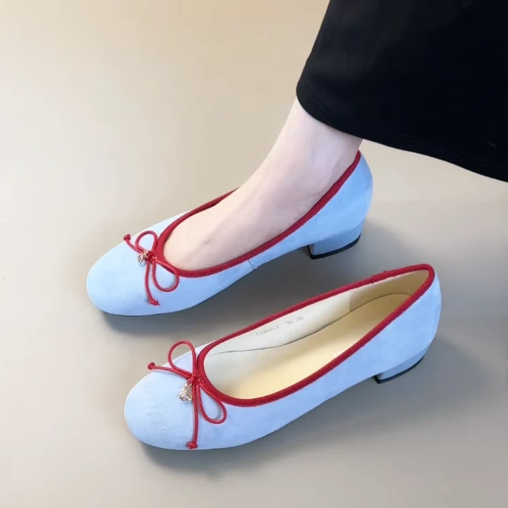 Pokoy-3cm法式复古圆头蝴蝶结一字带玛丽珍鞋新款百搭粗跟单鞋