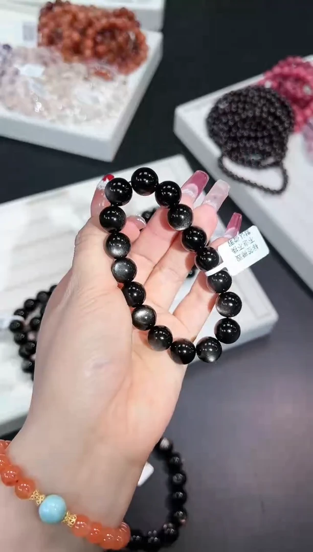 【闪购商品】黑曜岩手串未镶嵌13c多样性发其一/1条默认微瑕