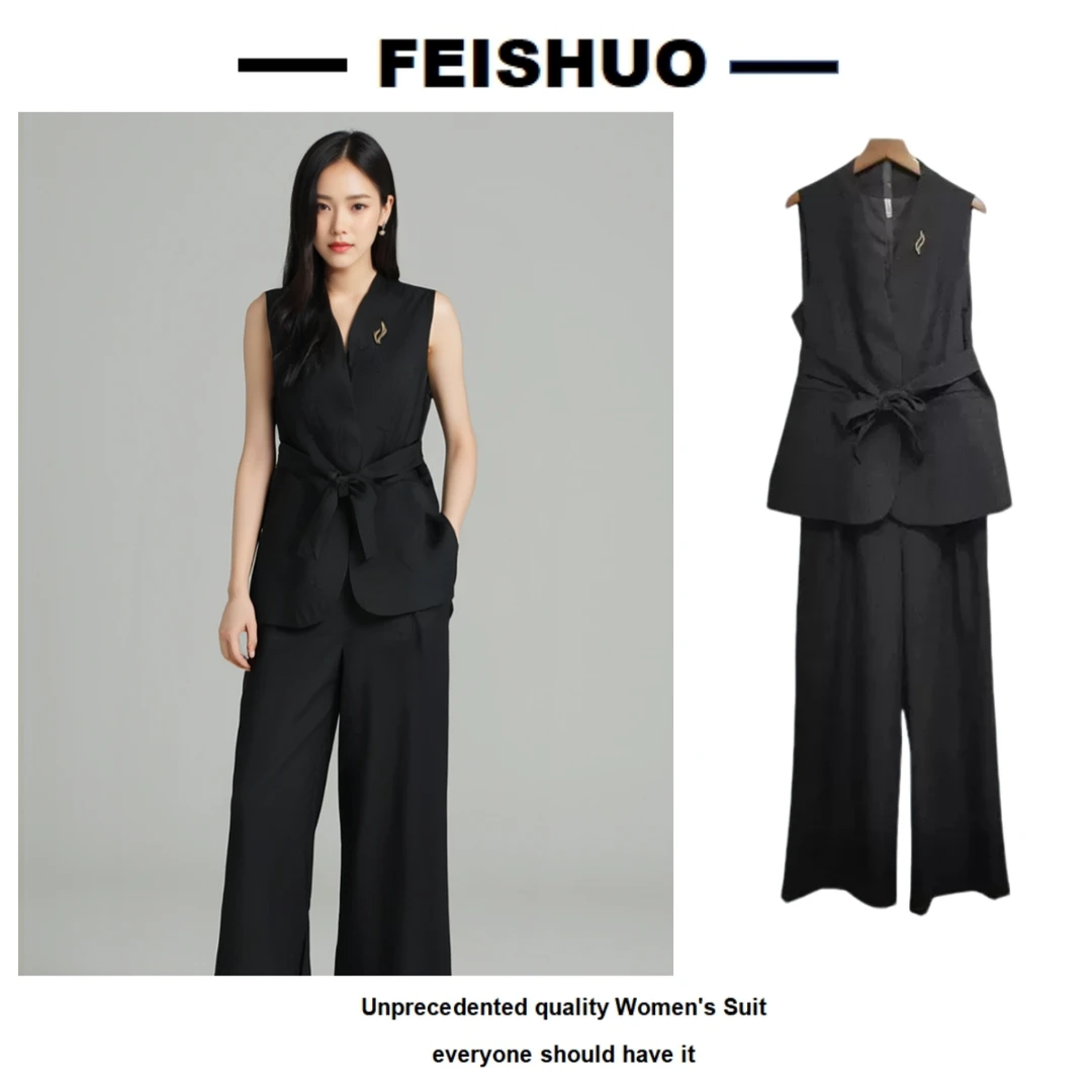 T029轻职风西装设计师街头风法式气质马夹慵懒风时尚套装