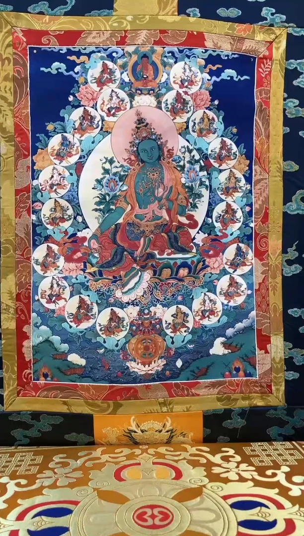 【闪购商品】卷轴画矿物质喷绘 21度母1.3m蓝色水波纹