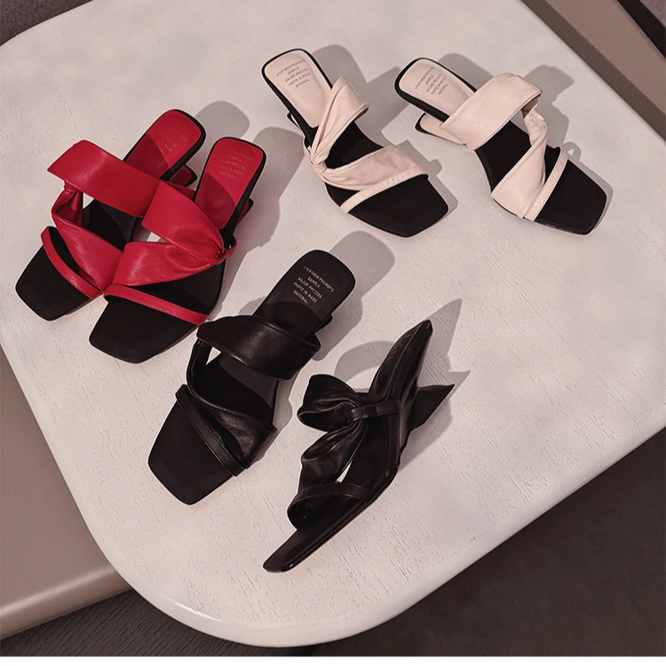 坡跟夏季胶粘鞋日常方头一字拖方头中跟粗跟韩版凉鞋凉鞋时尚夏季