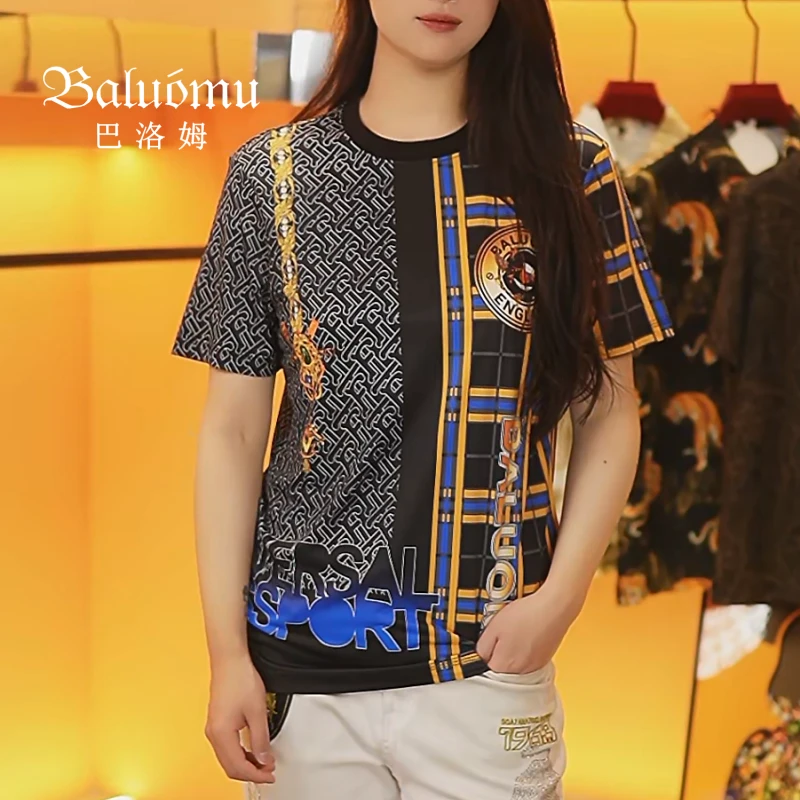 【巴洛姆原创】男士冰丝镂空T恤圆领短袖夏季印花设计师潮流半袖92