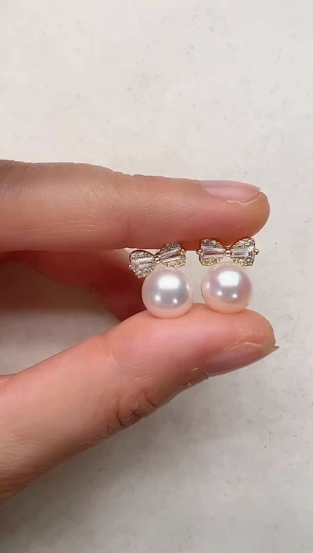 【闪购商品】淡水珍珠耳饰合金蝴蝶结