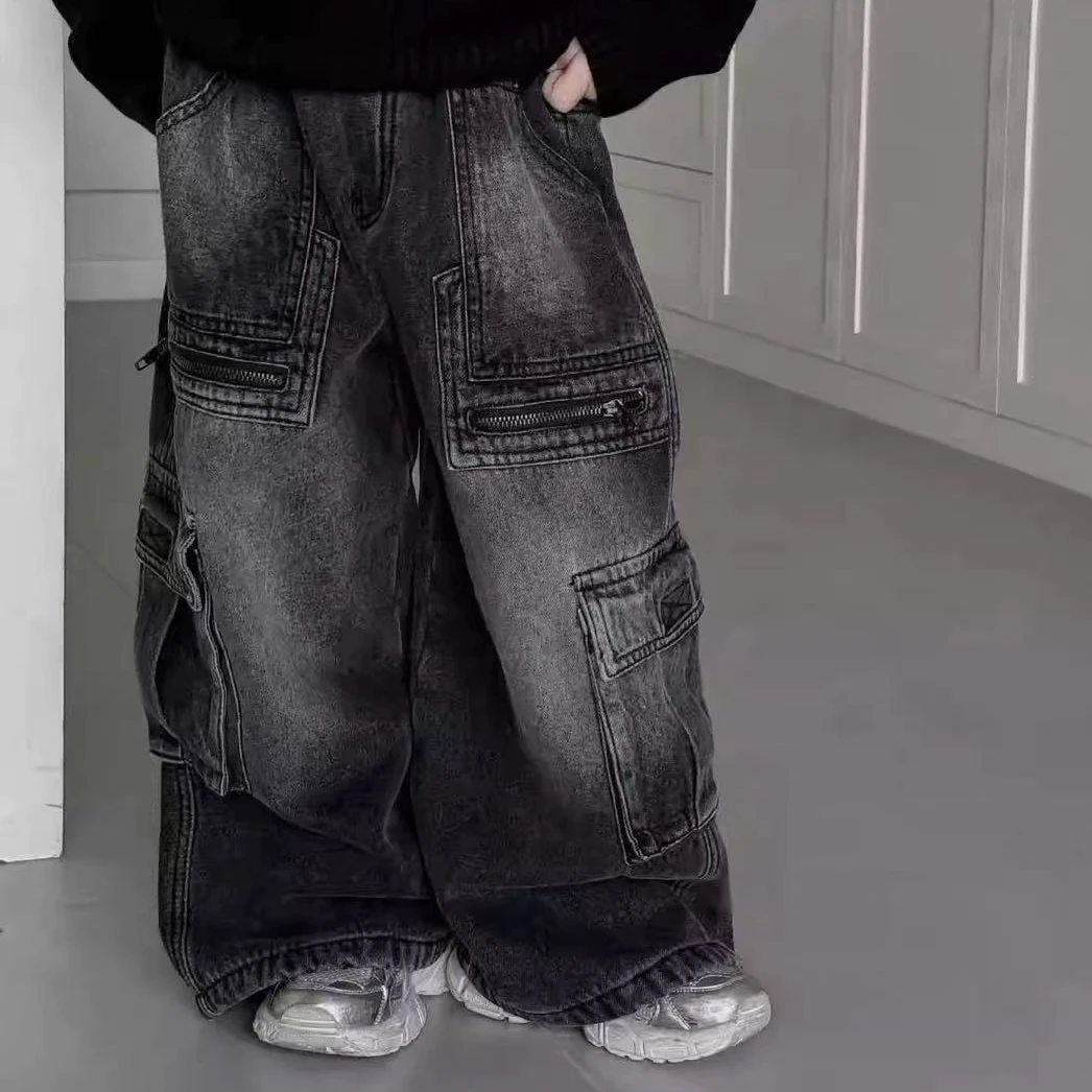 秋.//【美式直筒裤】儿童洋气高街美式拉链口袋直筒休闲裤7108