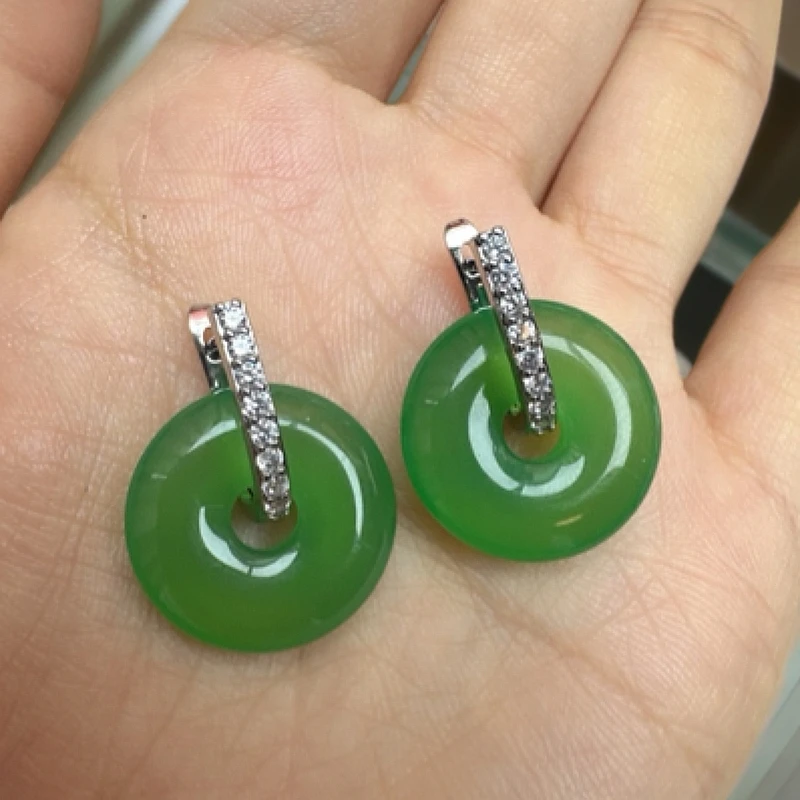 简一珠宝天然玉石平安扣耳环