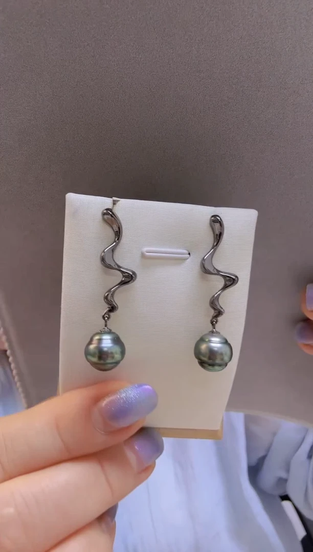 未镶嵌耳饰海水珍珠大溪地10.4mm+S925银耳钉