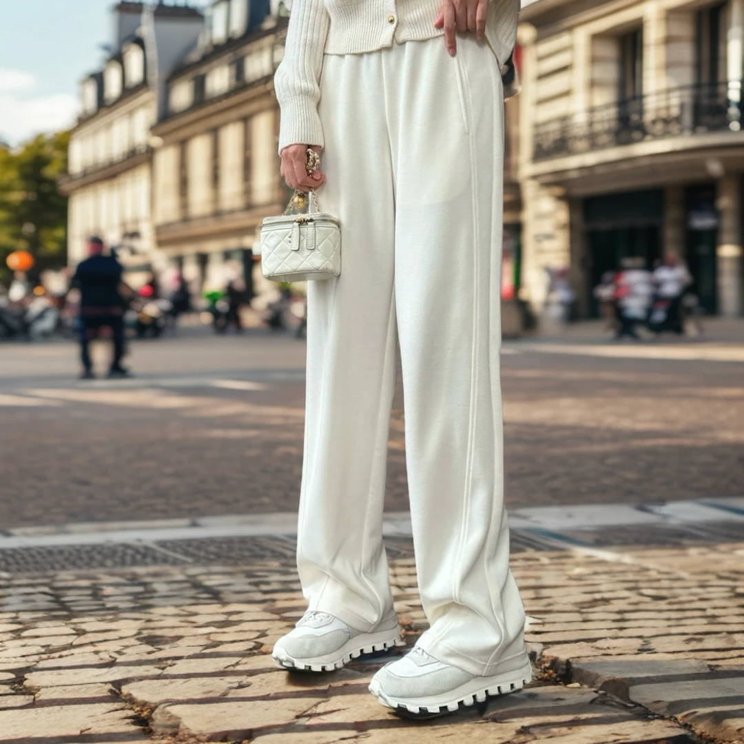 桑蚕丝绵羊毛新款显瘦垂感秋冬简约百搭宽松外穿裤长裤白色阔腿裤