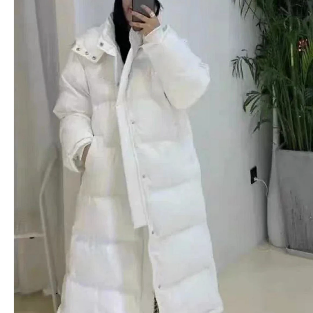 106-加厚棉服欧美风休闲长款纯色白色中长款百搭女款