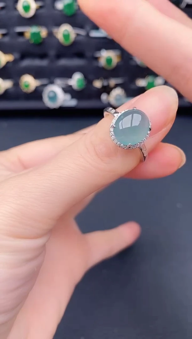 银S925镶嵌戒指翡翠天然a货翡翠278