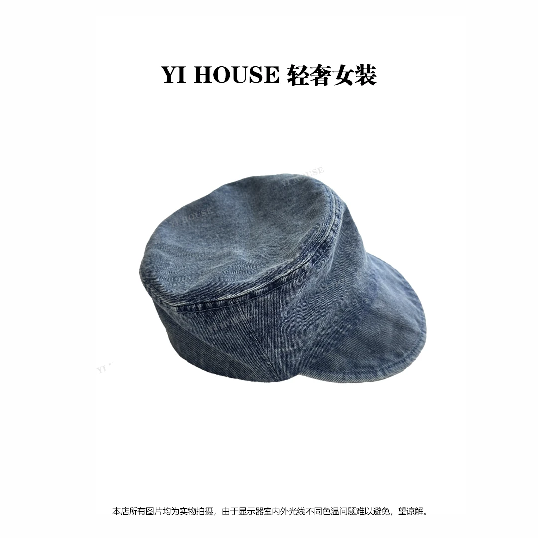 Yihouse【浅蓝】复古系水洗棉牛仔马术帽平檐显脸小鸭舌帽Y8400