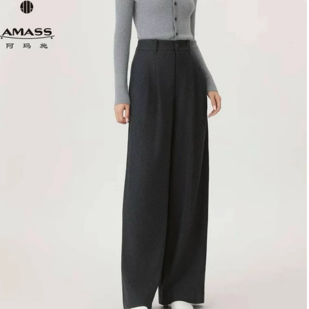 AMASS/阿玛施休闲裤透气厚款老钱风高腰西装直筒裤长裤秋冬510061