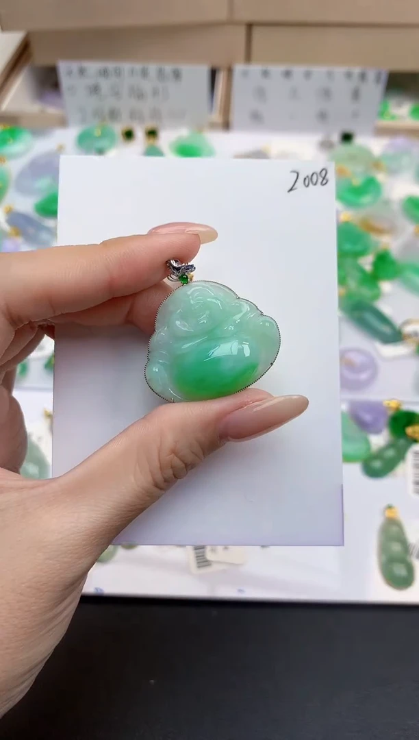 颈饰18K金镶嵌翡翠天然缅甸A货翡翠