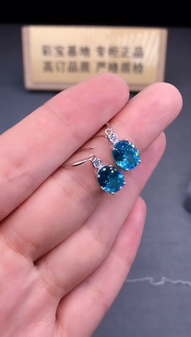 银S925镶嵌耳饰帕拉依巴碧玺2222