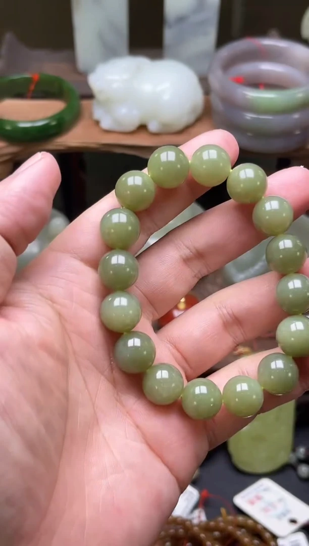 【闪购商品】和田玉手串未镶嵌卡13若羌黄口 圆珠