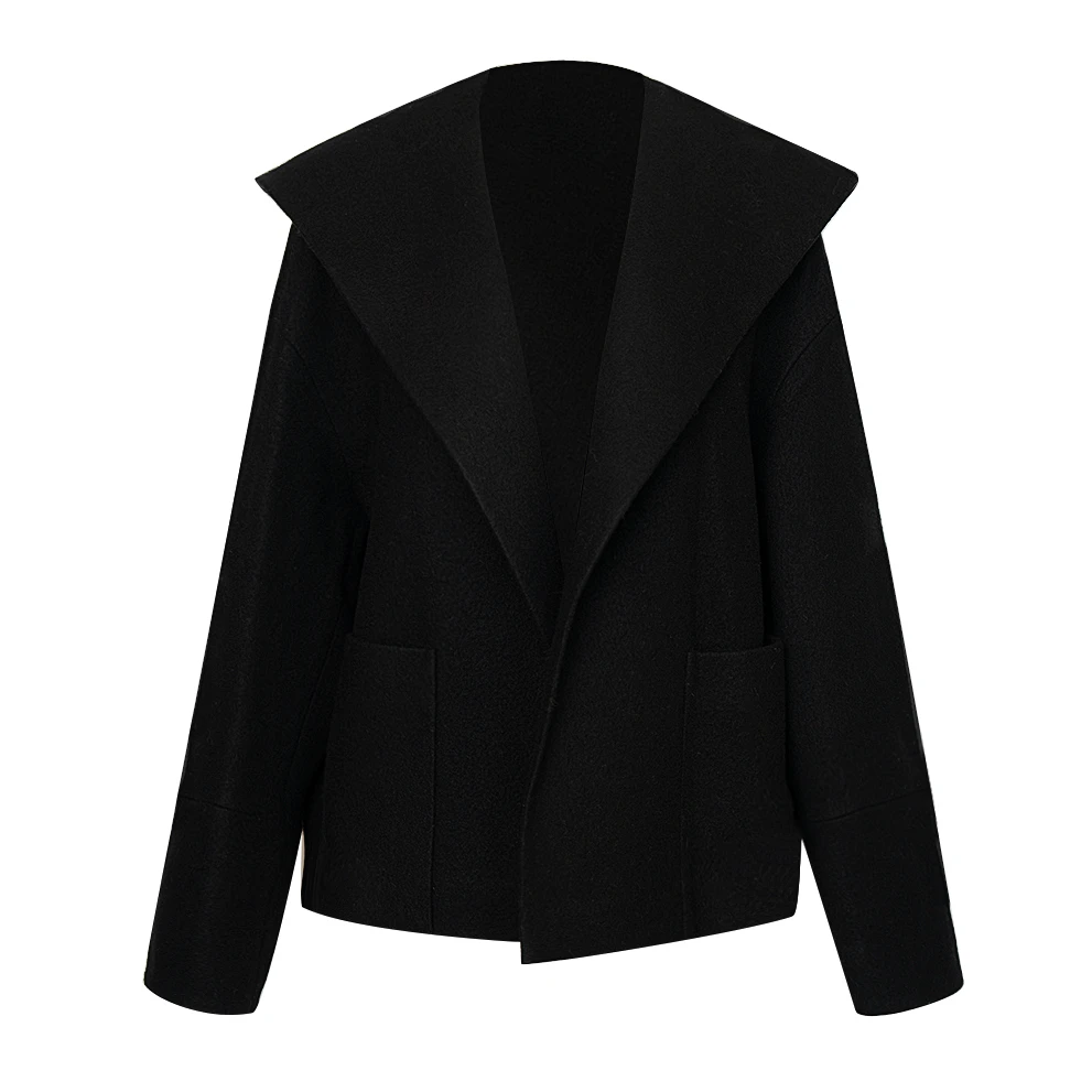 慵懒浴袍风翻领羊毛短款大衣4WQZ002