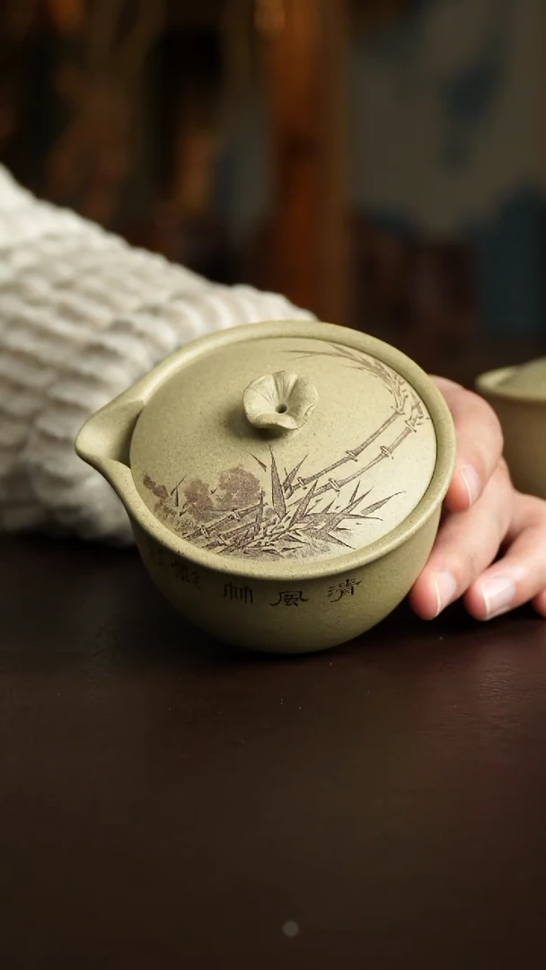 茶杯紫砂55号 李建军老师芝麻段清竹手抓 宜兴紫砂原矿作品