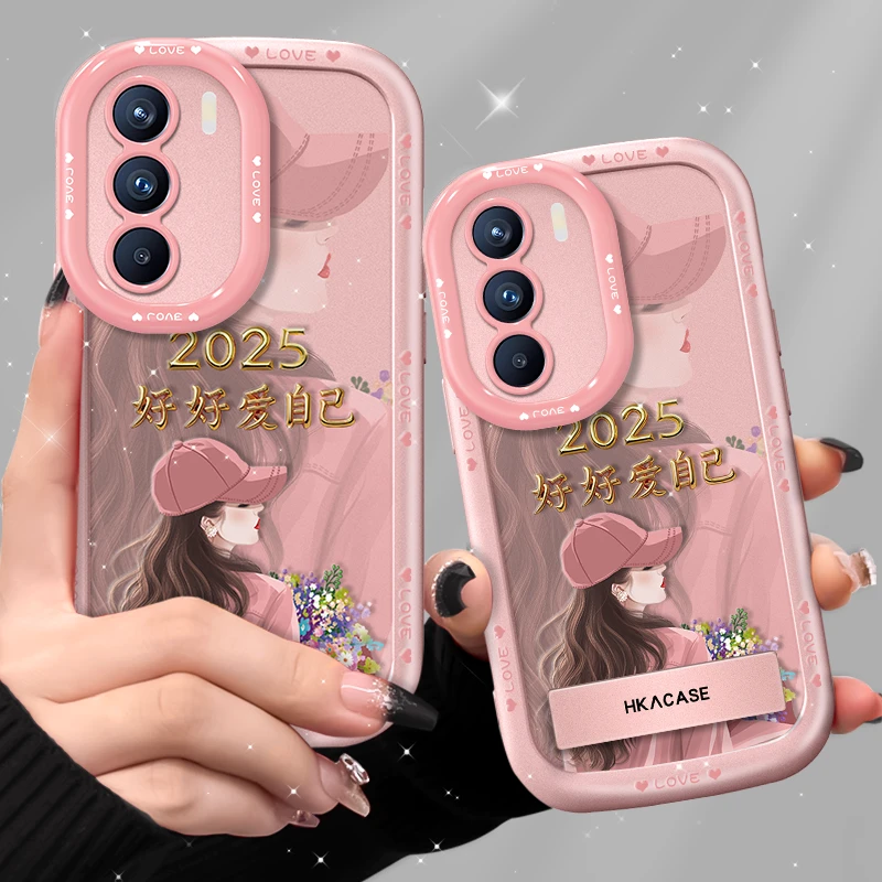 适用opporeno12手机壳捧花爱自己支架金漆泡芙壳软硅胶防摔保护套