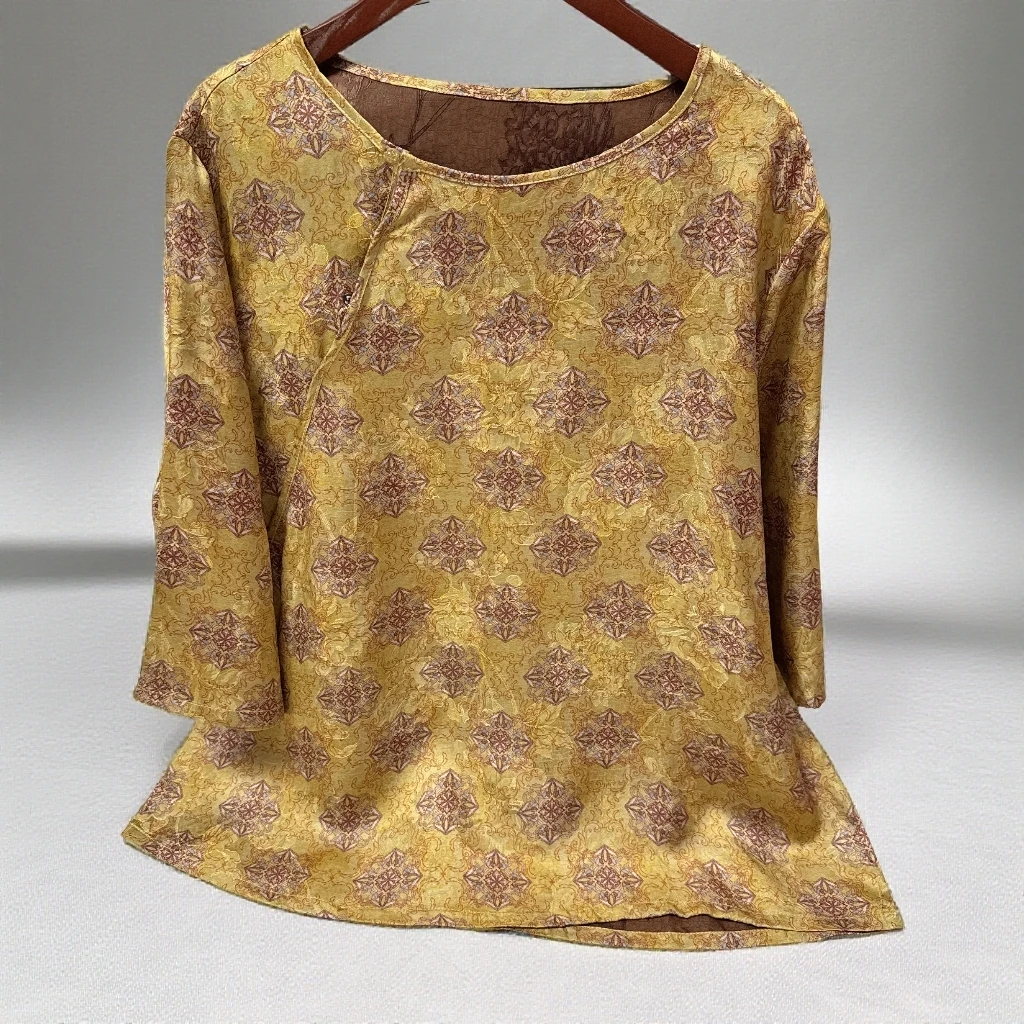 776【云锦坊】新款气质百搭圆领复古轻奢减龄有钱花七分袖上衣