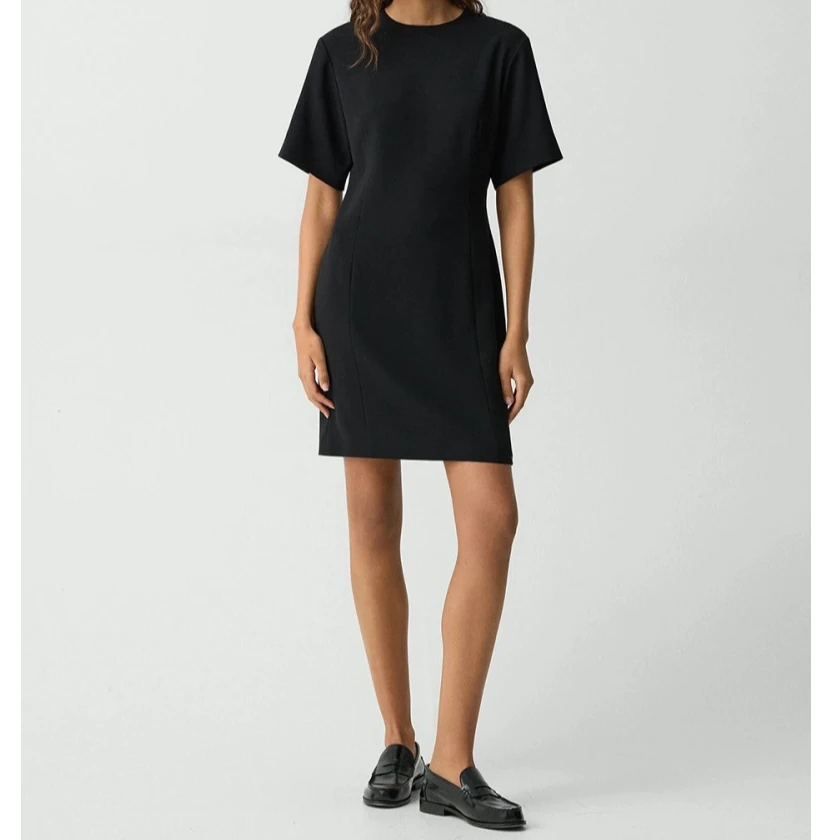 宝丫轻奢  女式复古简约圆领收腰显瘦小黑裙短袖连衣裙K2723