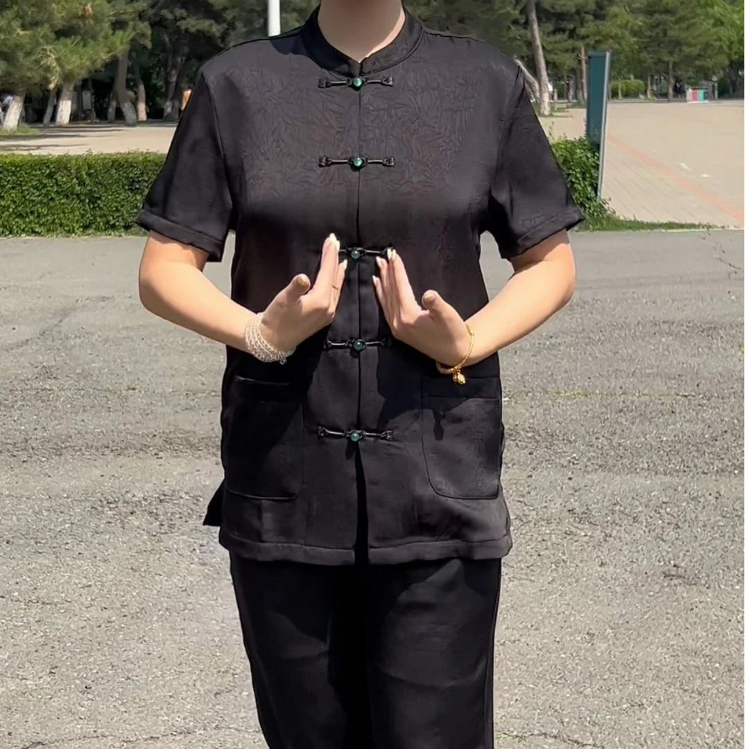 88195 082男士新款时尚休闲T恤裤子唐装套装