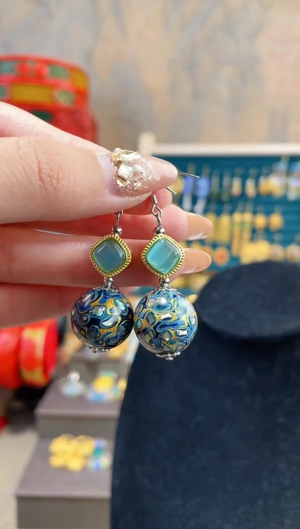 【闪购商品】非遗犀皮漆精品耳环蓝色