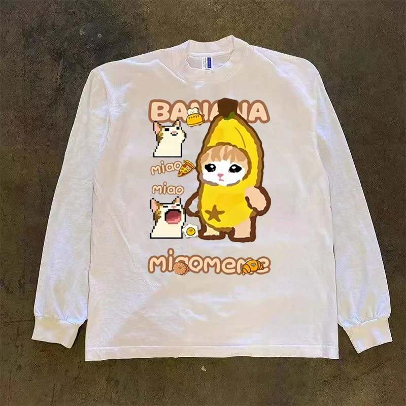 XQ-230g！重磅不透潮流简约可爱趣味印花秋冬长袖百搭宽松上衣透气