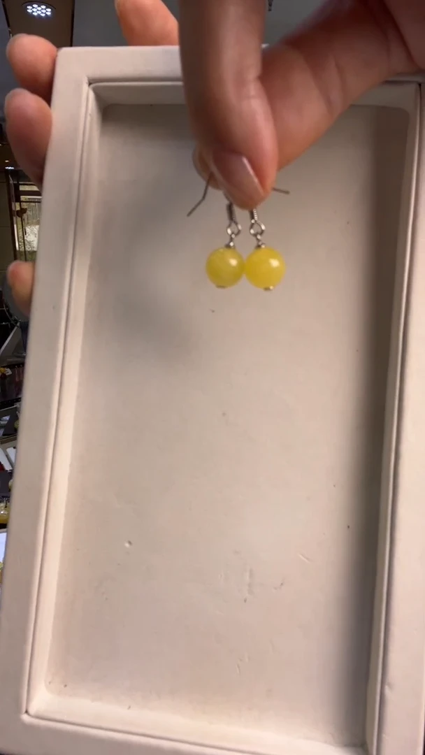 蜜蜡银S925镶嵌耳饰蜜蜡珠子耳环