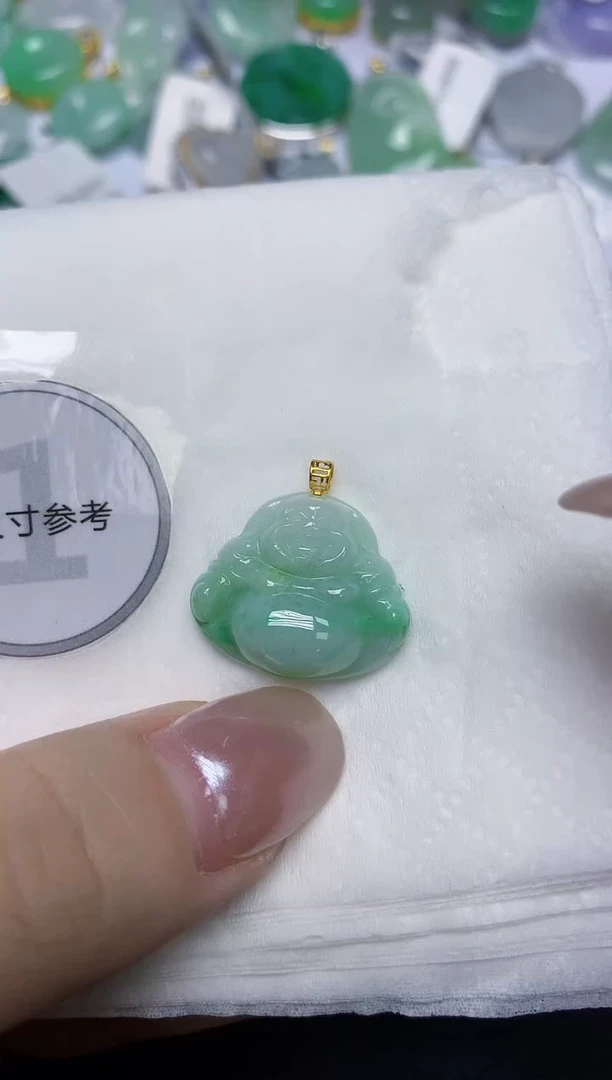 颈饰18K金镶嵌翡翠天然缅甸翡翠A货百元以上9元证书费自理