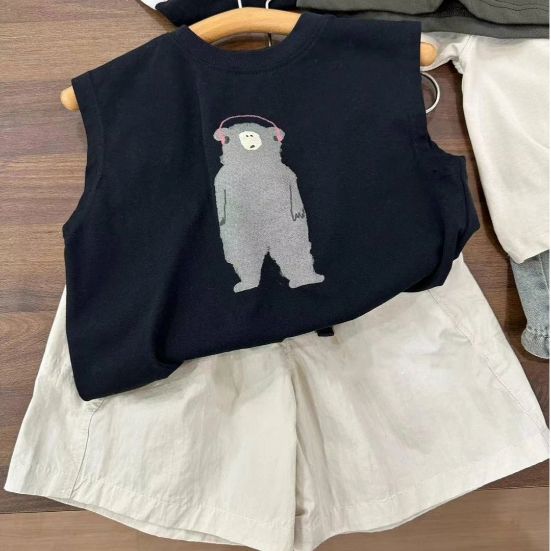 纯棉男童背心套装2025夏季新款中小童儿童装无袖背心短裤两件套潮