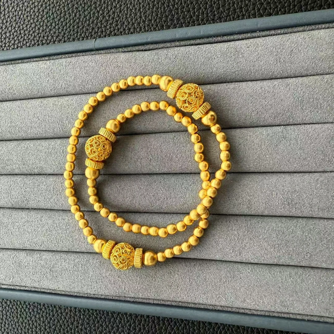 铜合金手链 铜合金 周家同款新中式铅华弗御镂空花丝双圈转运手链