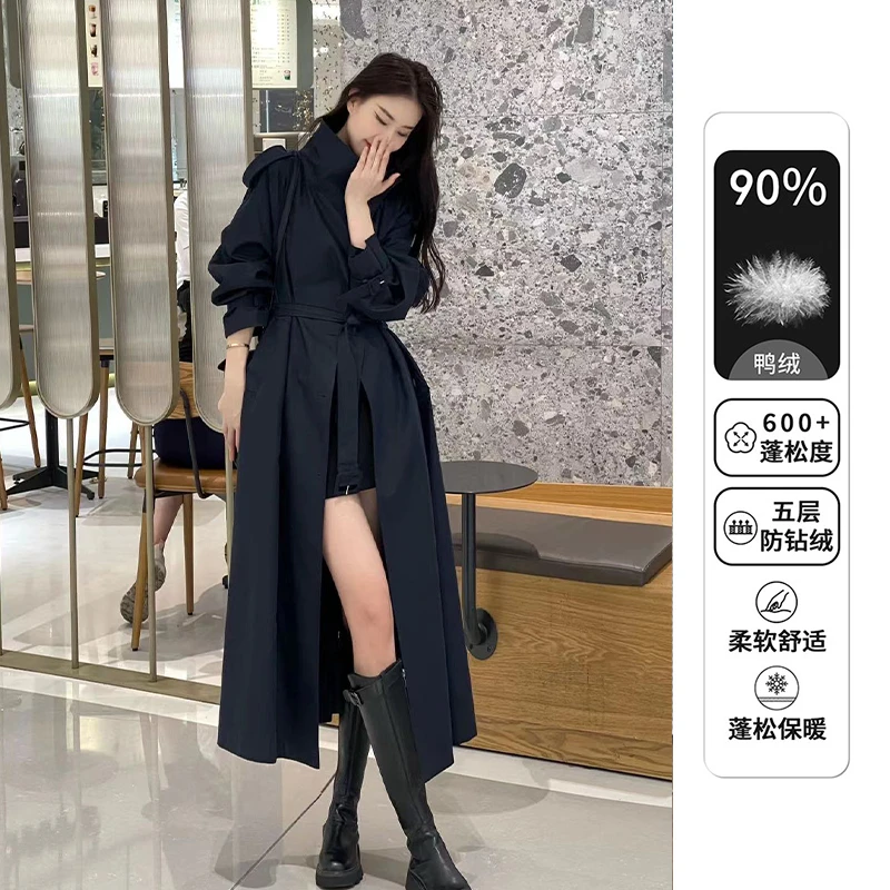 【达人专属】羽绒服高级垂感秋冬长款宽松立领90白鸭绒风衣大衣外套