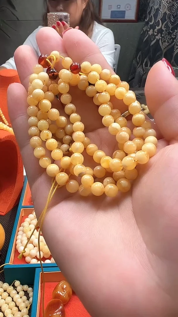 蜜蜡颈饰未镶嵌6+蜜蜡俄料圆珠多圈108  微暇