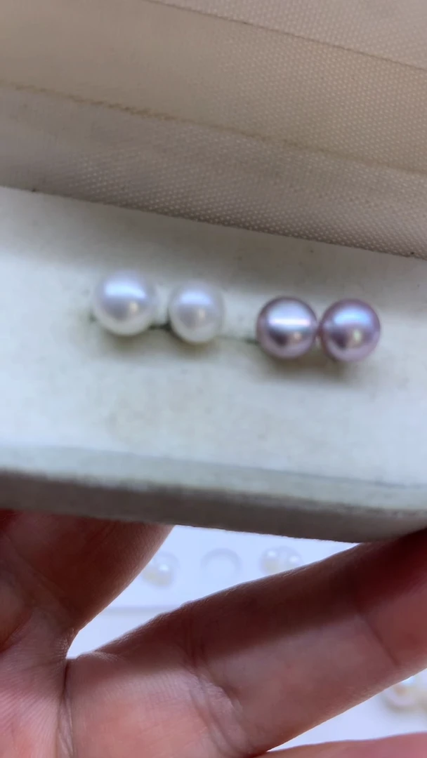 银S925镶嵌淡水珍珠耳饰6-7 两对