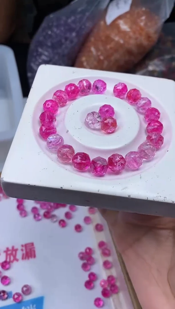 水晶珠宝半成品未镶嵌E503 玫红水晶切面10mm10个9.9元