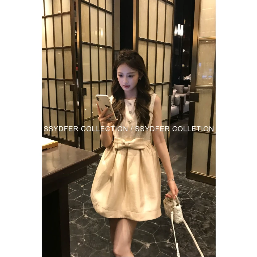 SSYDFER【天使坠入爱】少女风中腰拉链公主连衣裙复古法式宽松腰