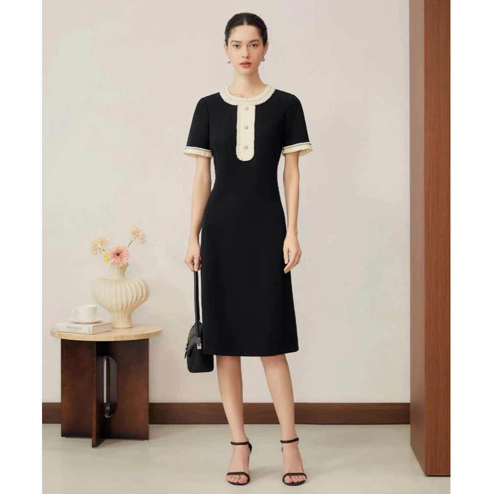 YINER音儿专选2025夏季新款时尚撞色气质连衣裙女款8C65305116