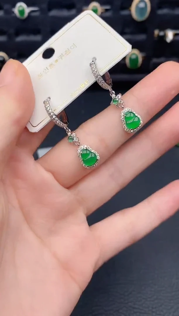 银S925镶嵌翡翠耳饰天然a货翡翠228