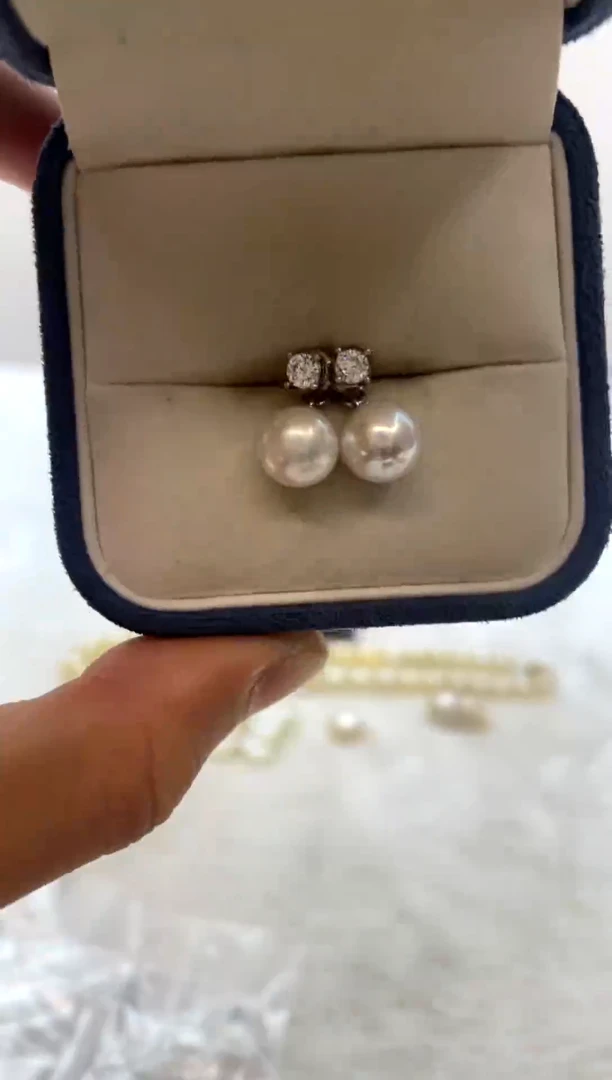 银S925镶嵌耳饰淡水珍珠8.5-9