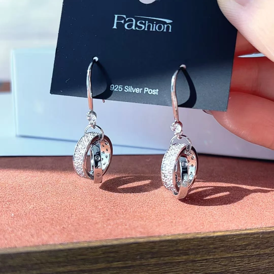 铜合金锆石耳饰 休闲风密镶圈圈挂钩流苏耳环时尚百搭0114韩版