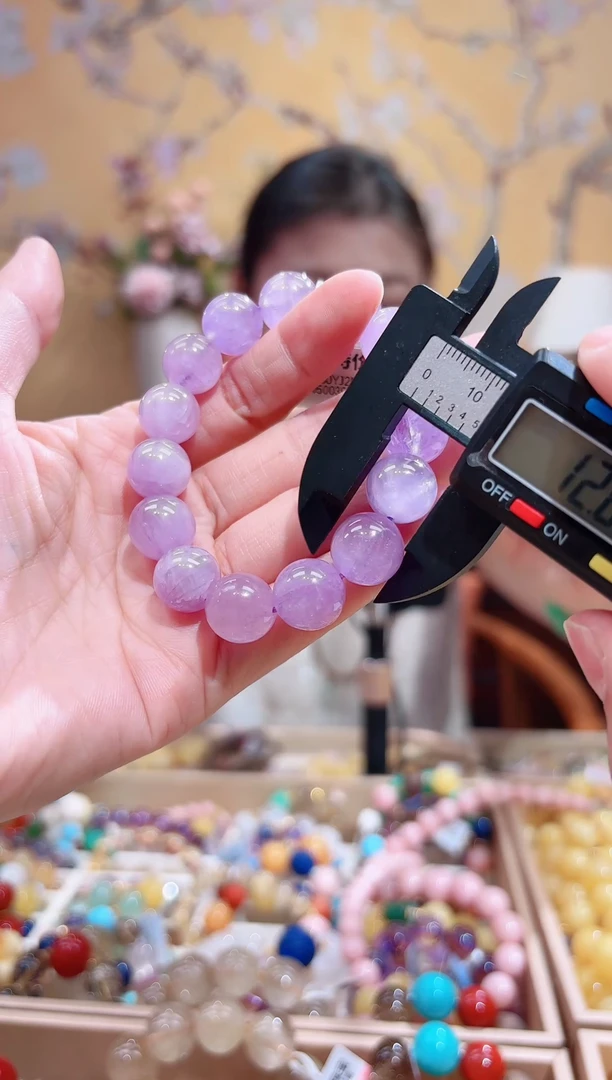 未镶嵌锂辉石手串12.8咪+天然紫锂辉，拉丝紫锂辉，有天然晶体结构