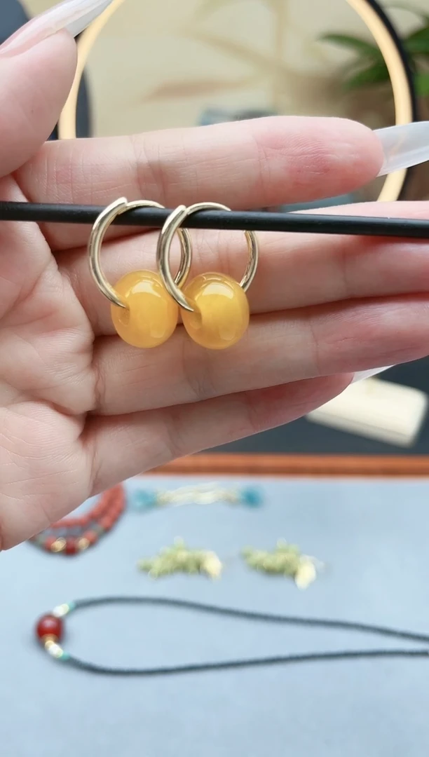 玛瑙/玉髓耳饰银S925镶嵌00黄色耳扣