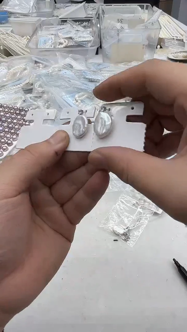 银S925镶嵌耳钉淡水珍珠15mm 巴洛克王妃