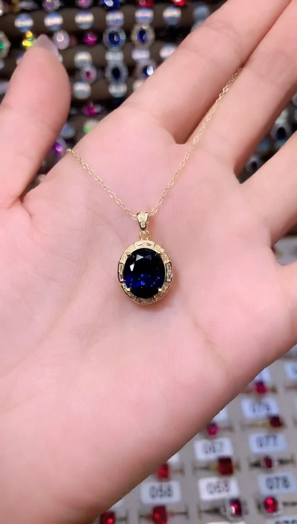 蓝宝石颈饰银S925镶嵌1012金