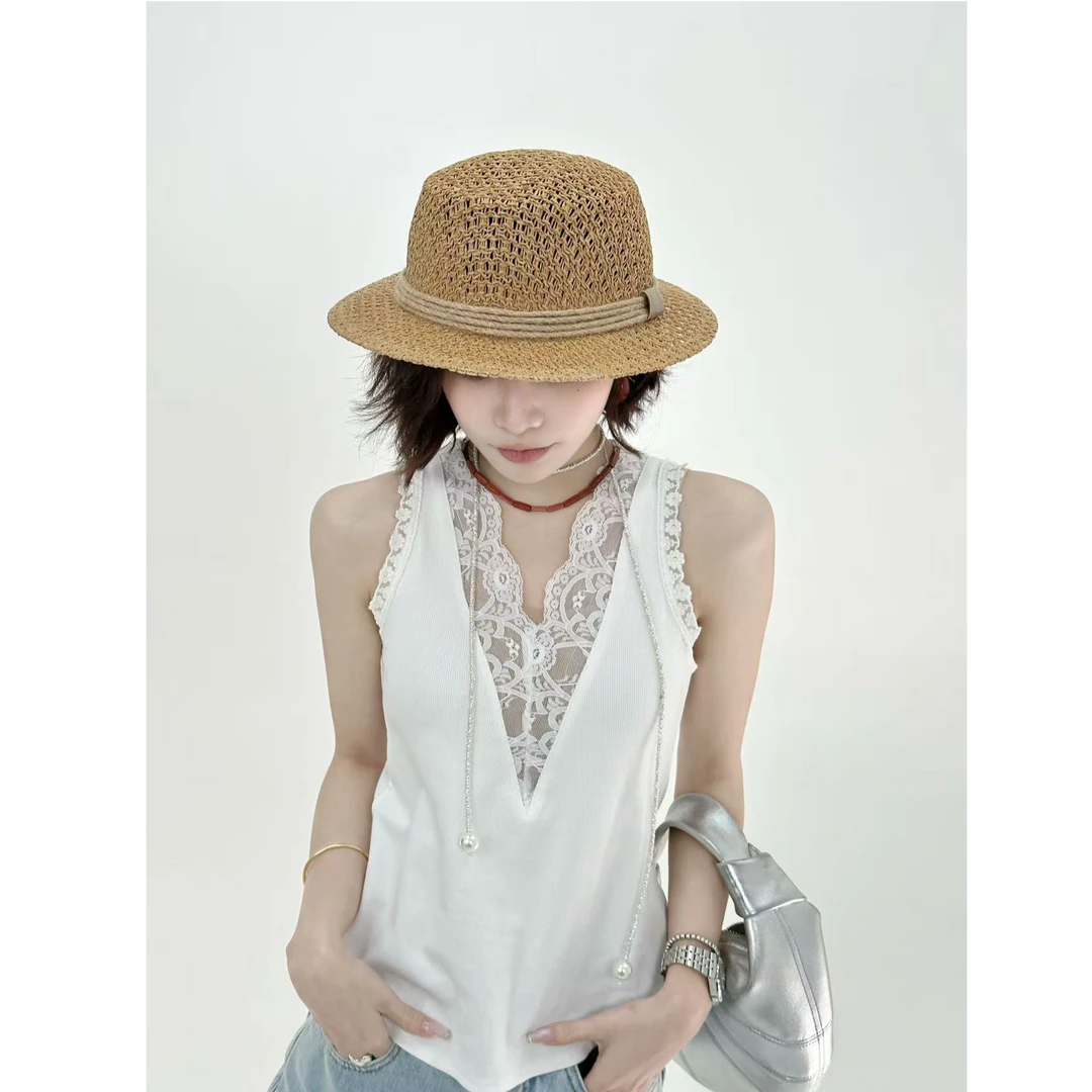 【芝美日禾】法式蕾丝V领设计感拼接背心K012