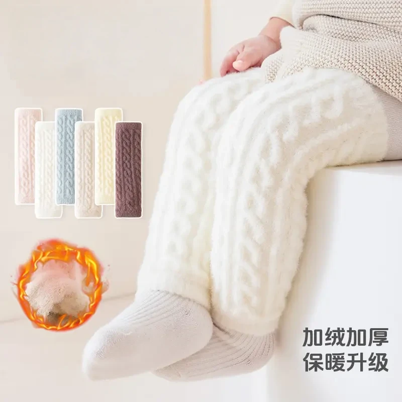 冬季宝宝长筒袜加绒加厚新生儿保暖过膝袜婴儿护膝爬行护腿袜袜套