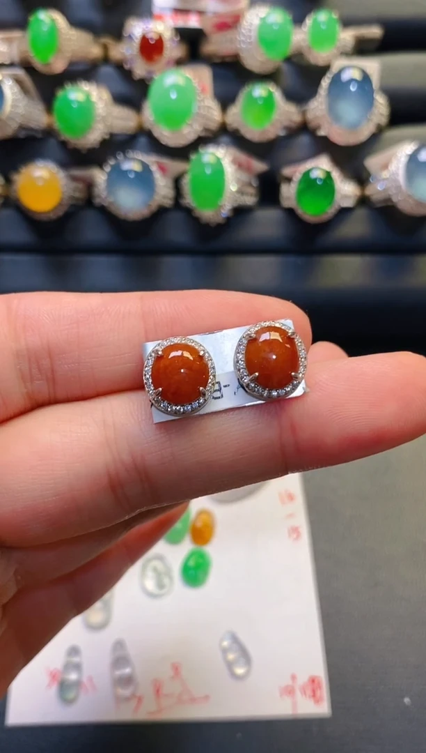 银S925镶嵌翡翠耳饰天然