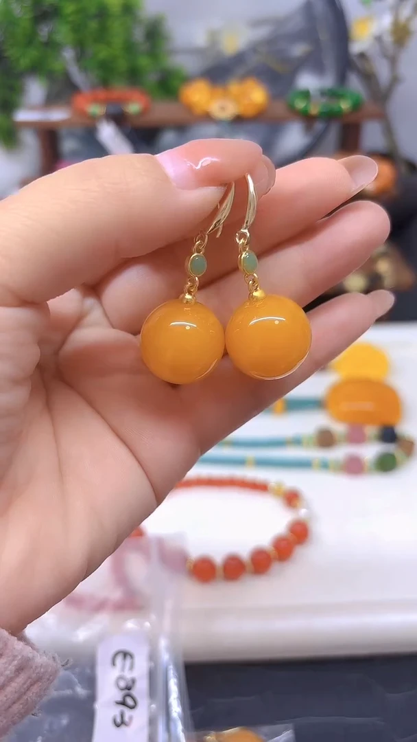 蜜蜡14K金镶嵌耳饰E893