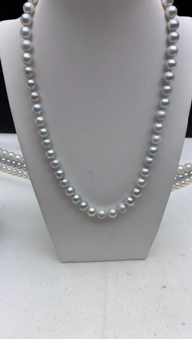 未镶嵌ff海水珍珠akoya灰珠串链7~8mm