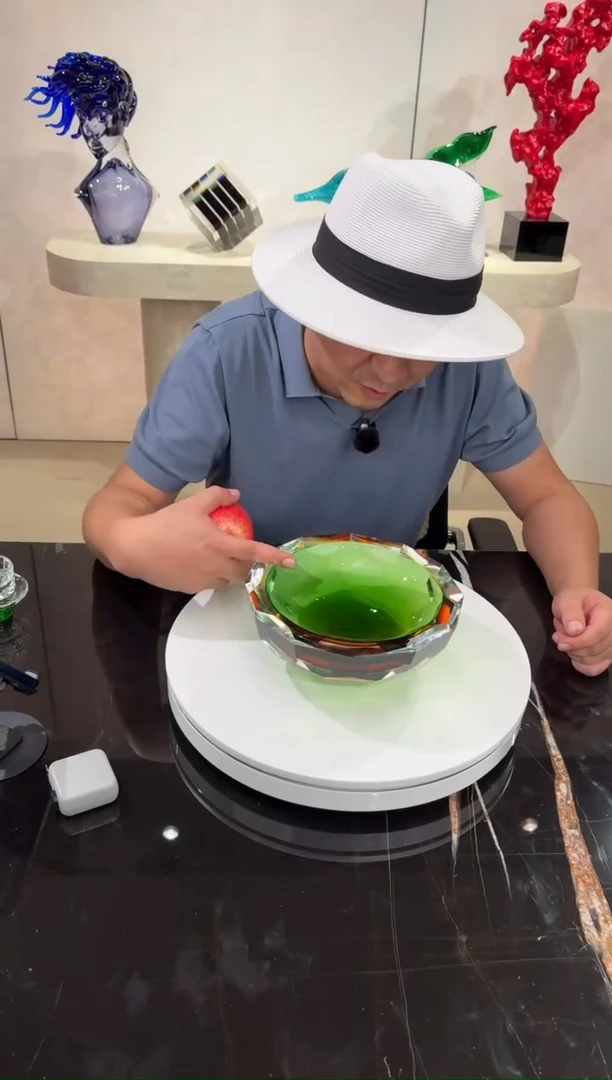 摆件祖母绿茶金色艺术琉璃果盘